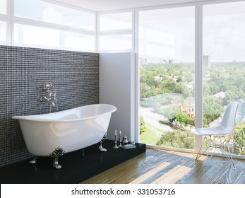 Modern Bathroom In Bright Interior With Big Window