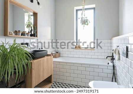 Image, Stock Photo Modern Bathroom Interior with Glass Shower Divider