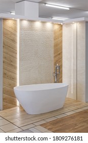 Modernes Badezimmer mit Badewanne und Dusche. Minimalistisches Design-Zuhause.