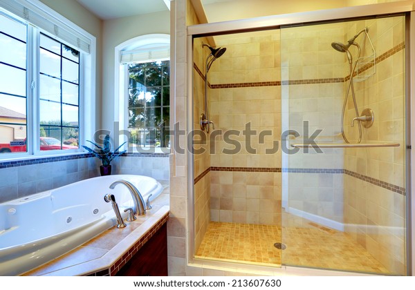 Modern Bathroom Interior Whirlpool Tub Glass Stock Photo Edit Now
