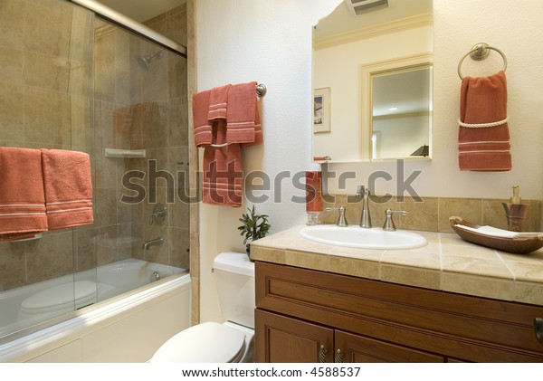 Modern Bathroom Shower Glass Doors Tilesink Stock Photo Edit Now