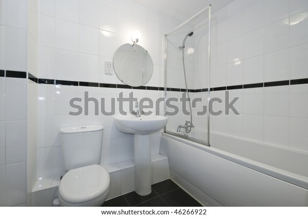 Modern Bathroom White Floor Ceiling Ceramic Stock Photo Edit Now