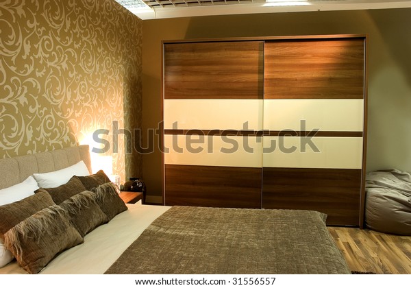 Modern Bedroom Brown Wardrobe Bed Two Stock Photo Edit Now 31556557