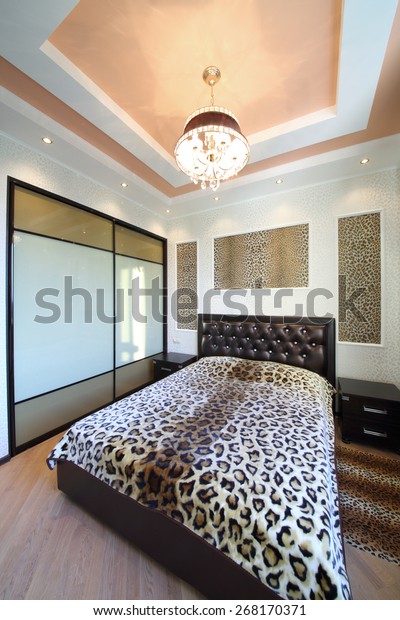 Modern Bedroom Greek Style Leopard Print Stock Photo Edit