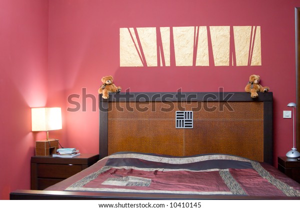 Modern Bedroom Red Tones Stock Image Download Now