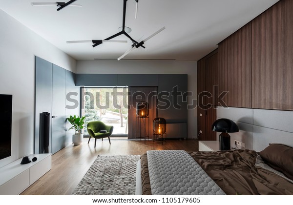 Modern Bedroom White Walls Parquet Carpet Stock Photo Edit Now