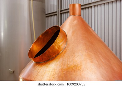 Modern beer plant brewery , with brewing kettles, vessels, tubs and pipes made of stainless steel, in a beer plant in Quito