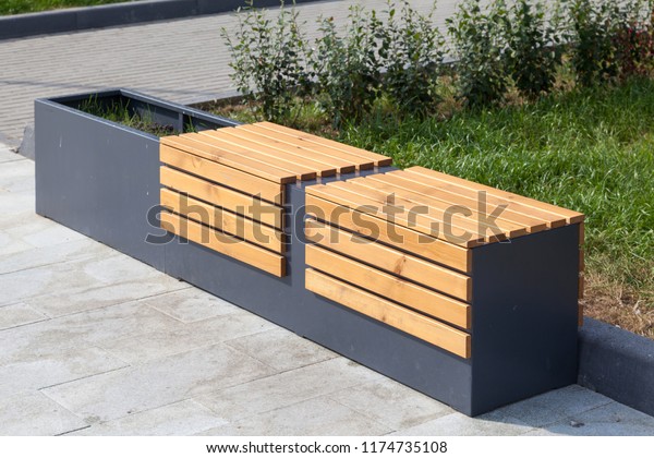 Modern Bench Flower Bed City Park Stock Photo Edit Now 1174735108