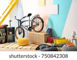 Modern bicycle in cozy room interior