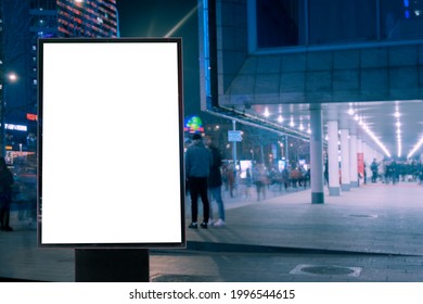 Modern Billboard With A Blank White Screen On A Busy Street. Empty Billboard For Advertising. Moscow, Russia