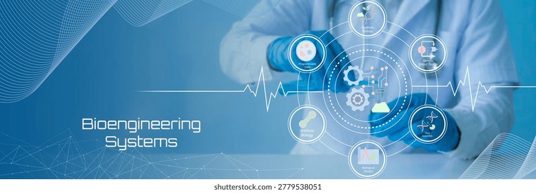 Modern Bioengineering Systems Concept Showcasing Medical Technology and Digital Health Innovations with Professional Gloved Hands