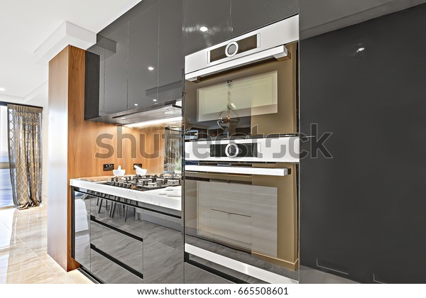 Modern Black Color Pantry Cupboards Give Stock Photo Edit Now