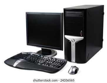 Modern Black Desktop Computer Isolated On A White Background