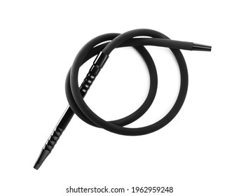 Modern Black Hookah Hose Isolated On White, Top View