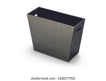 Modern Black Leather Empty Magazine Holder, Isolated On White