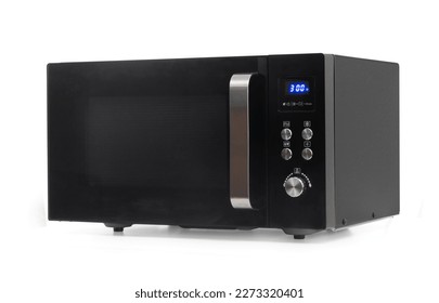 Moderno horno microondas negro aislado en fondo blanco