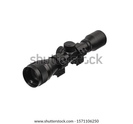 modern black optical scope for weapon isolated on white. sight scope isolated on white background