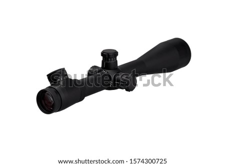 modern black optical scope for weapon isolated on white. sight scope isolated on white background