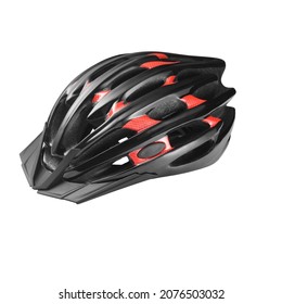 Modern Black And Red Bike Helmet, Isolated 