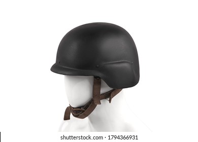 Modern Black Safety Helmet Isolate On A White Background. Military Soldier Helmet, Advanced Combat Helmet (ACH) Is The Next Generation Protective Combat Helmet Used By The U.S. Army.