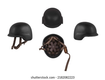 Modern black safety helmet isolate on a white background. Military Soldier Helmet, Advanced Combat Helmet (ACH) is the next generation protective combat helmet used by the U.S. Army.