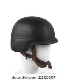 Modern Black Safety Helmet Isolate On A White Background. Military Soldier Helmet, Advanced Combat Helmet (ACH) Is The Next Generation Protective Combat Helmet Used By The U.S. Army.