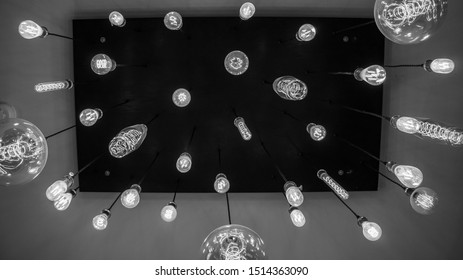 Modern Black And White Overhead Light Fixture At Three Birds Cafe