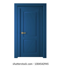 Modern Blue Room Door Isolated On White Background.