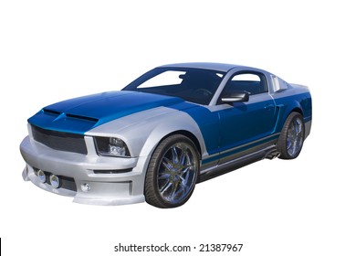 Modern Blue And Silver Muscle Car Isolated On White