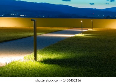 Modern Bollard Light At Night, Modern Architectural Solution