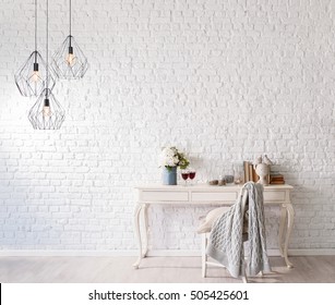 modern brick wall interior and modern lamp