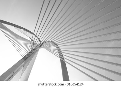 Modern Bridge Architecture At Putrajaya On A Black And White. 