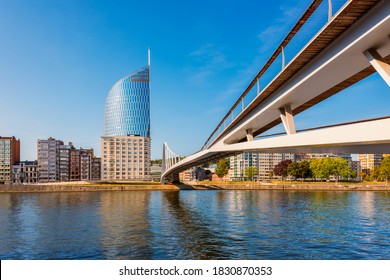 Modern Bridge Crossing Meuse River In Liège Belgium