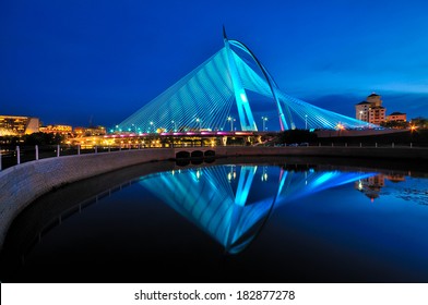 Modern Bridge During Sunset In Blue Colour