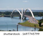 A modern bridge over the lake paranoa in Brasilia city.