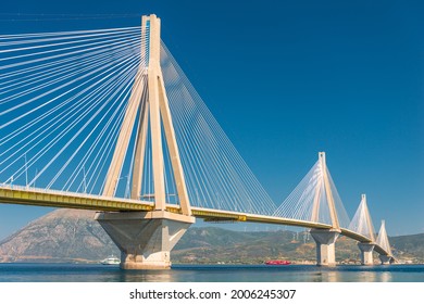 Modern Bridge Rion-Antirion. The bridge connecting the cities of Patras and Antirrio, Greece
