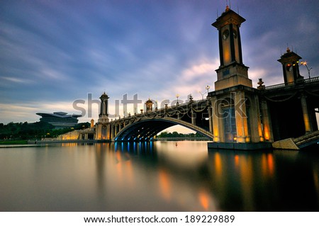 Modern bridge with traditional look during sunset