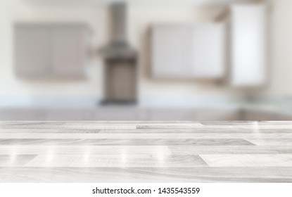 Modern bright kitchen with a white wooden countertop  - Shutterstock ID 1435543559