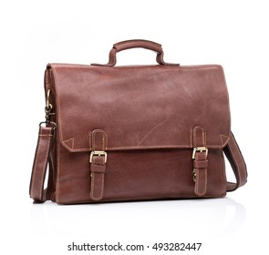 Modern Brown Leather Men Casual Or Business Bag Isolated On White Background