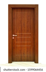 Modern Brown Walnut Front Entrance Wooden Door In House Interior