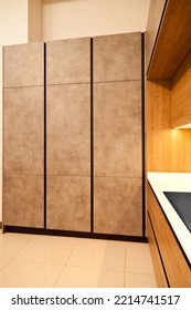 Modern Brown Wood Lacquer Paint And Oak Kitchen Big Cabinet Equipment, Luxury In A Home