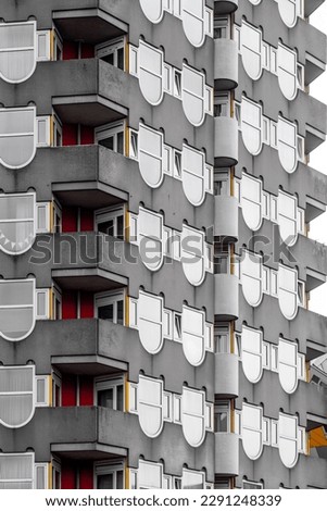 Modern brutalist architectural detail, facade and windows texture fragment from Rotterdam, Netherlands.