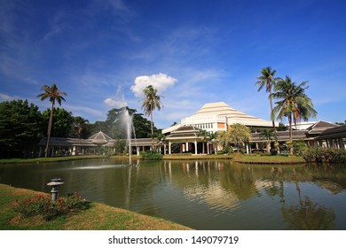 Modern building against blue sky at Sanam Chan Palace in Nakhon Pathom, Thailand