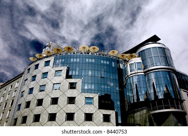 modern building with dramatic sky