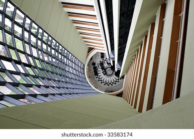modern building with elevator and balcony