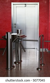 Modern Building Elevator With Security Check Point In Front