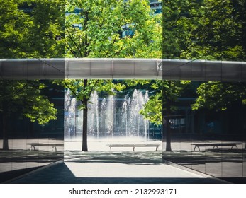 modern building and empty courtyard with bench and lonely tree - Powered by Shutterstock