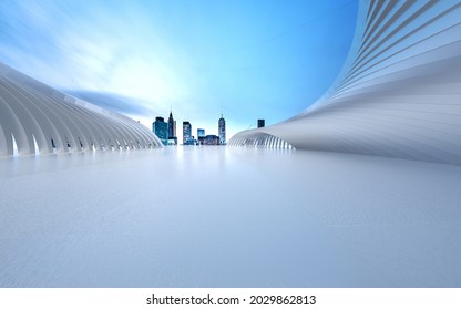 modern building and empty floor with skyline - Shutterstock ID 2029862813