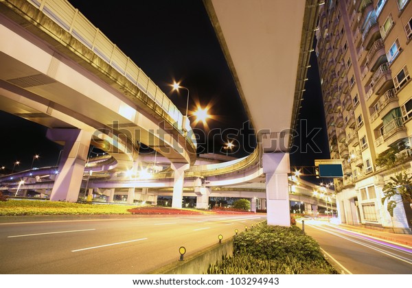 modern building and\
express way at night