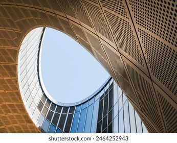 Modern building Futuristic curve Steel panel glass wall Architecture details  - Powered by Shutterstock